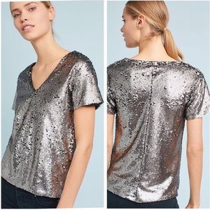 Anthropologie Silver Sequin top